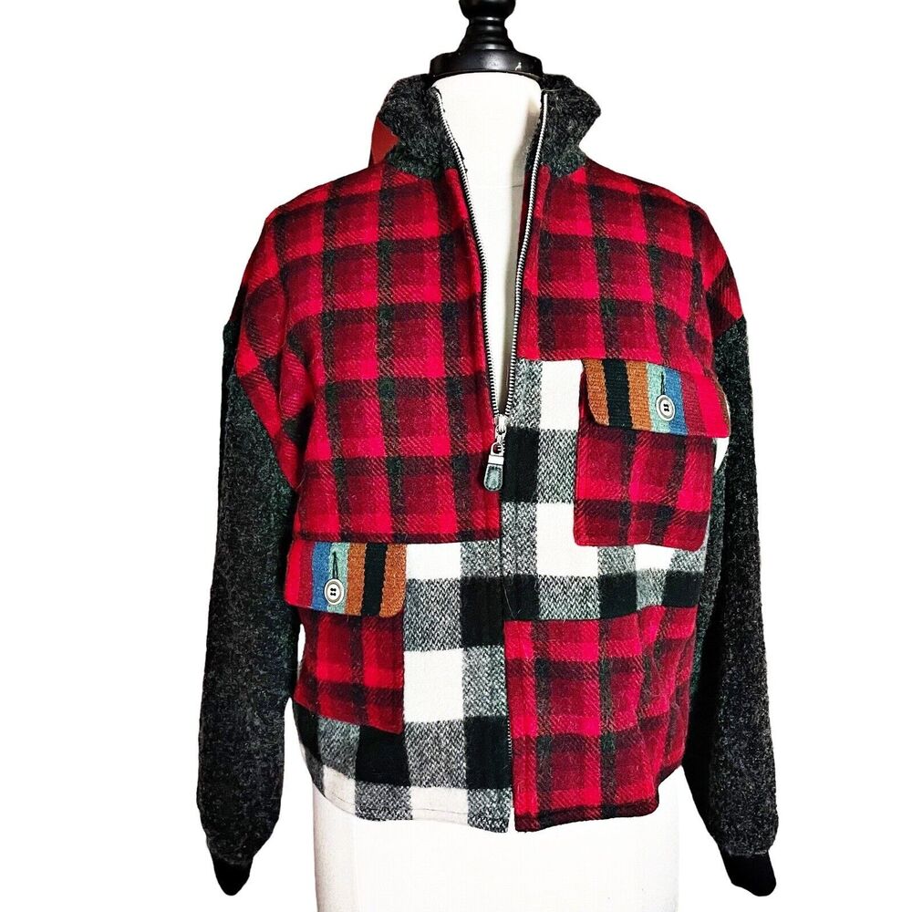 CB Wraps Canvasbacks Sz M‎ 90ties Buffalo Plaid Patchwork Wool Crop Lined Jacket